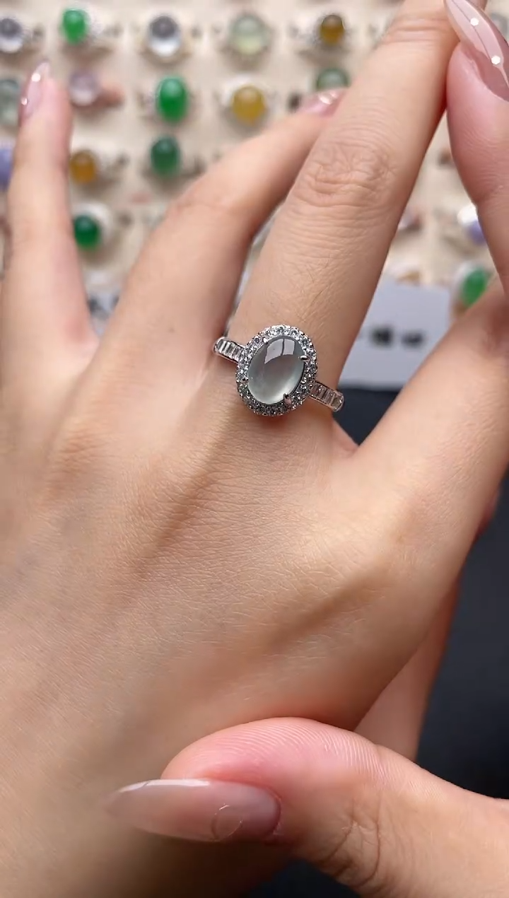 【闪购商品】翡翠戒指银S925镶嵌一物一证一礼盒