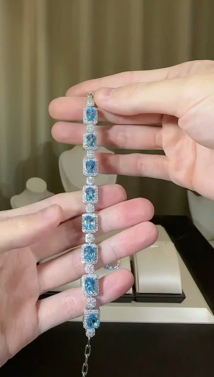 【闪购商品】托帕石手链银S925镶嵌6*8mm设计款