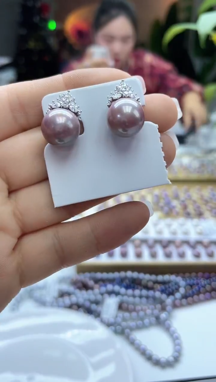 未镶嵌耳饰淡水珍珠11mm+紫透粉珠冰雪女王耳饰(多样性发一）