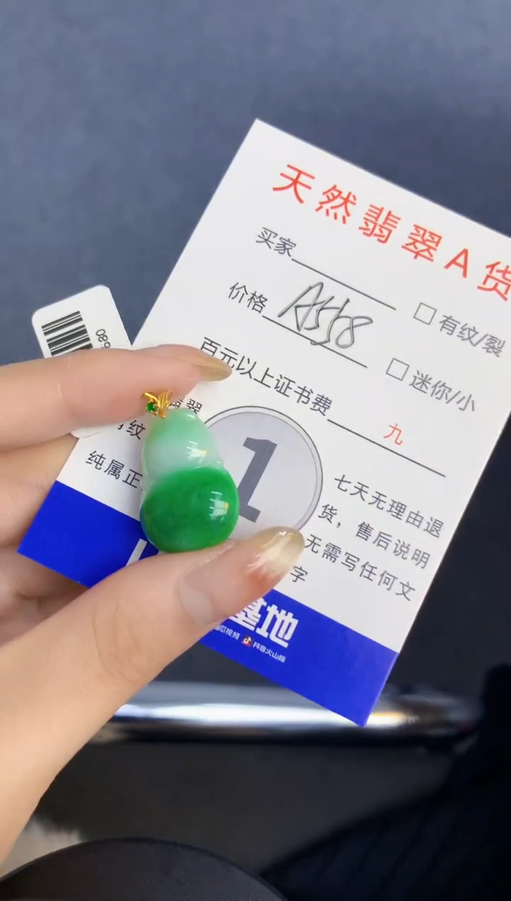 颈饰18K金镶嵌翡翠天然A货缅甸翡翠百元以上9元证书费自理