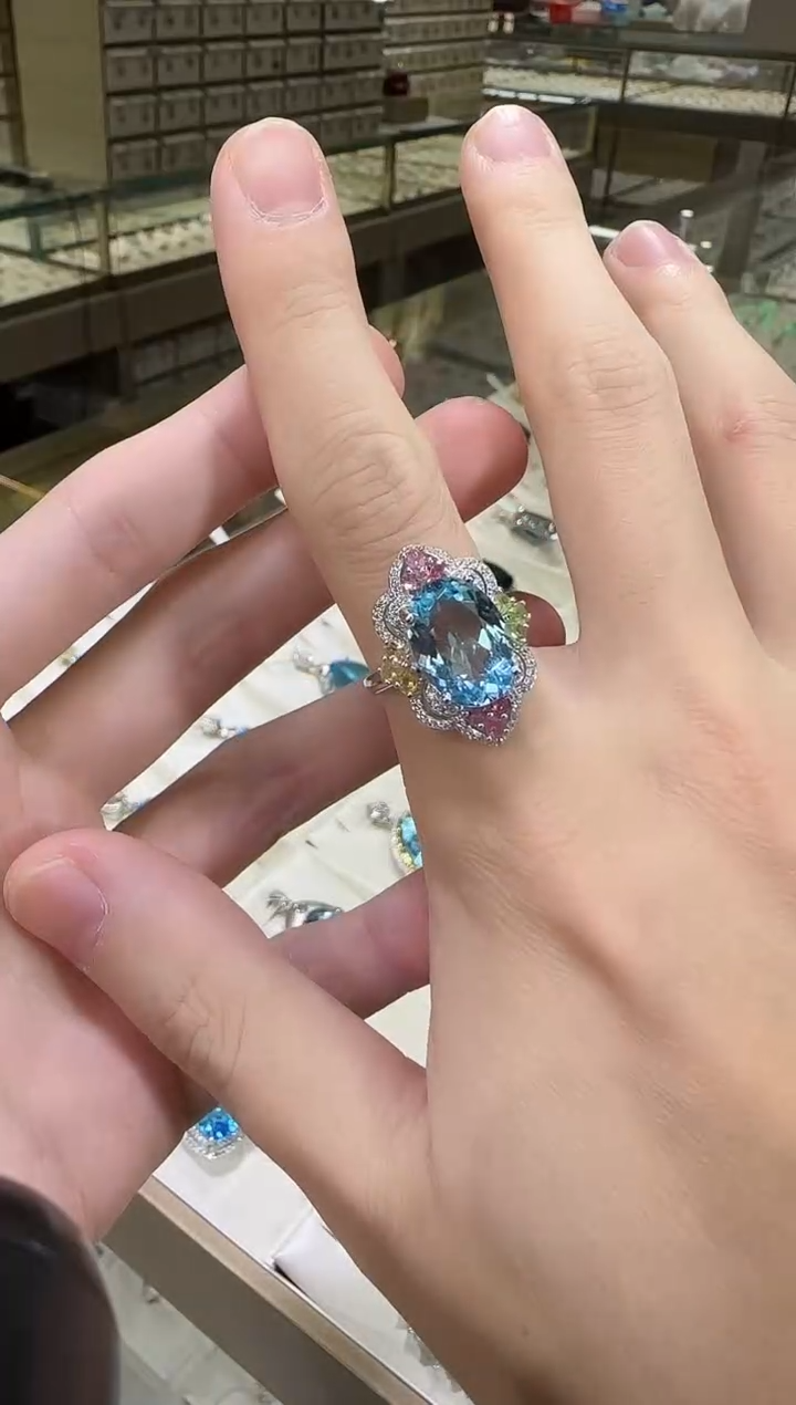 银S925镶嵌戒指托帕石11*14mm