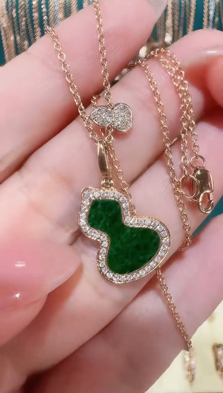 【闪购商品】翡翠套链18K金镶嵌绿色葫芦套链