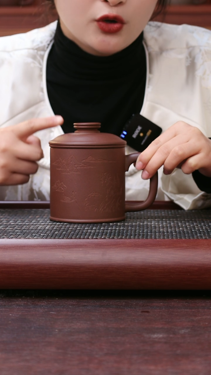 【闪购商品】紫砂公道杯山水刻绘三件套