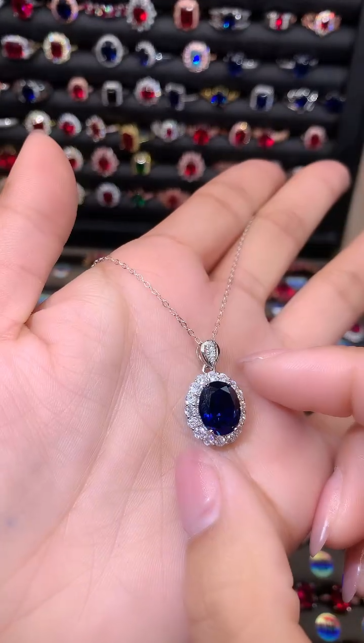 【闪购商品】蓝宝石吊坠(赠链)银S925镶嵌1