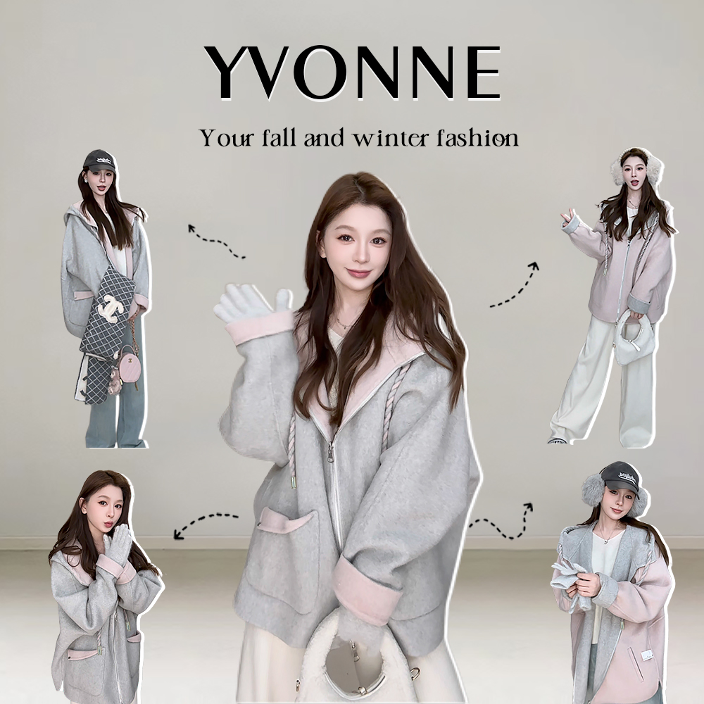 IS YVONNE / 爱尔兰初雪 设计师款！休闲感纯手工连帽双面穿呢大衣