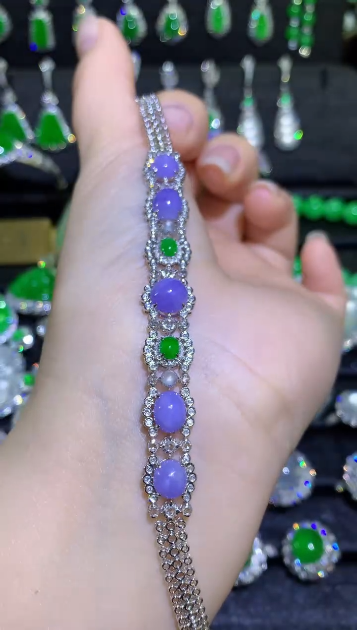 【闪购商品】翡翠手链18K金镶嵌紫罗兰蛋面手链