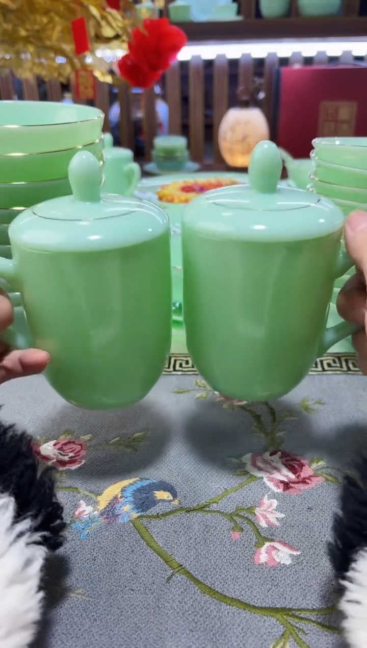 玉瓷  350cc玉瓷茶杯水杯2只景德镇