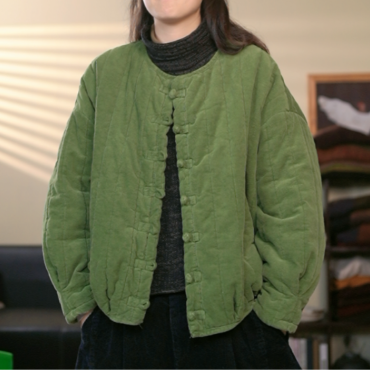 【半奏】冬季新款复古休闲百搭彩色细灯芯绒盘扣南瓜棉服 胸160长58