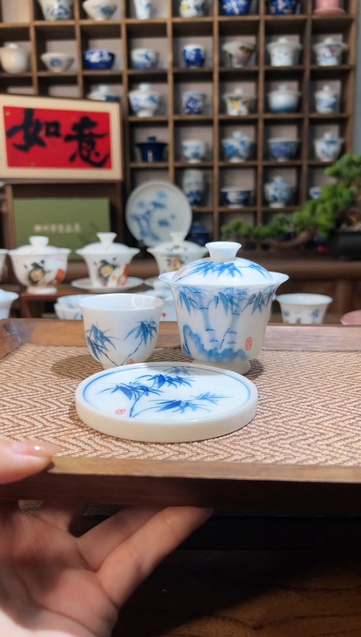 【闪购商品】140cc竹子高足盖碗+送杯+送盖置