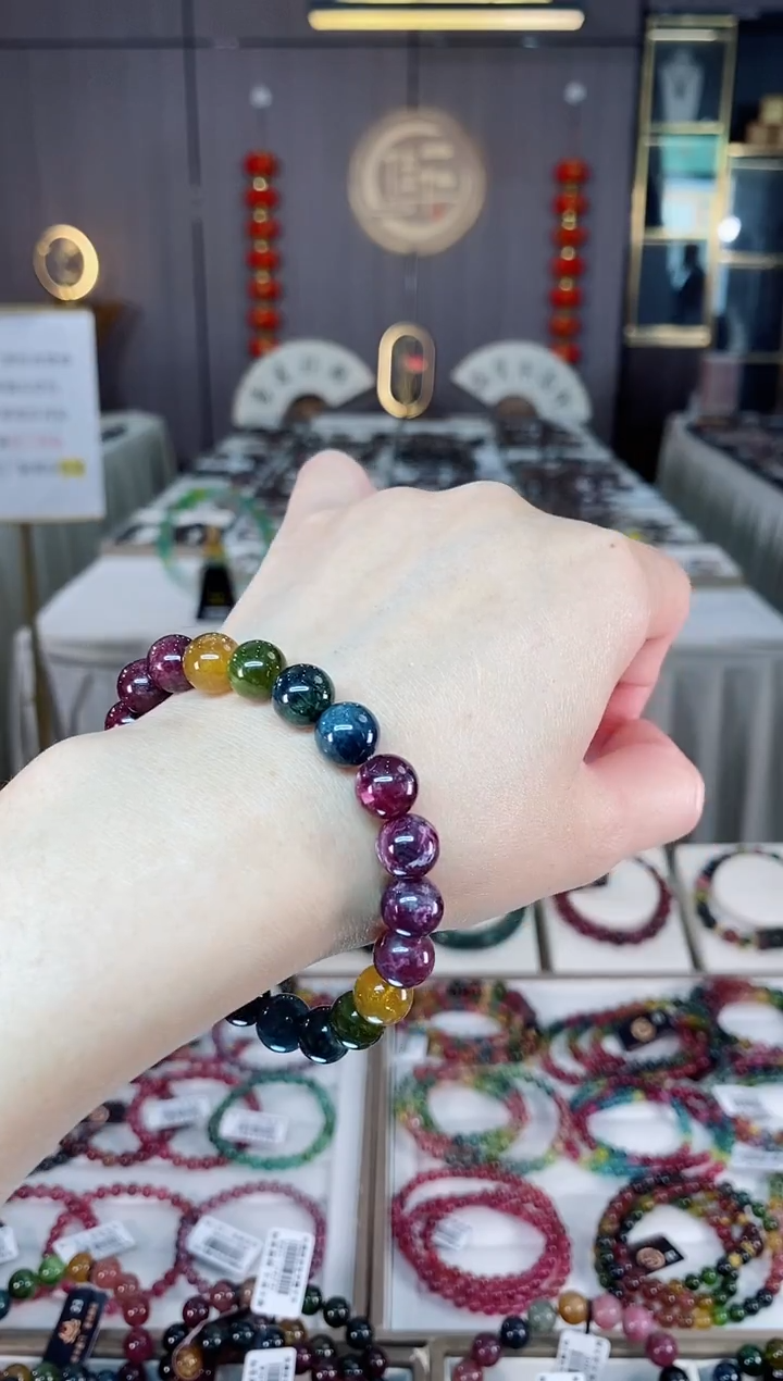 未镶嵌老矿碧玺彩虹单圈手串9mm+碧玺多样性发一条hon