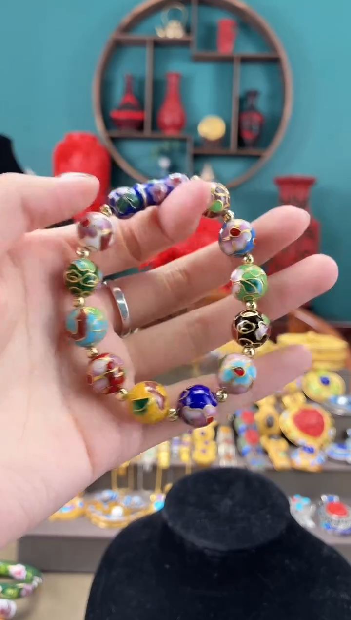 非遗手工景泰蓝1.2手串多宝色加葫芦