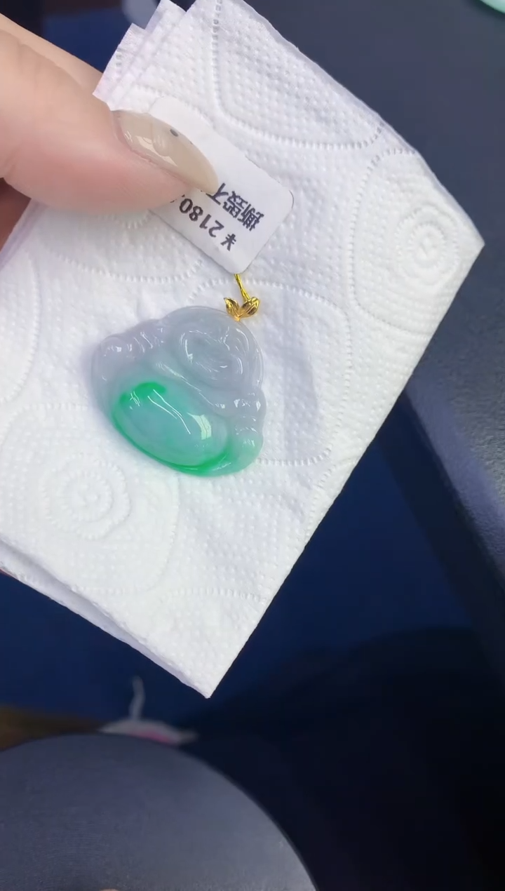 颈饰18K金镶嵌翡翠缅甸天然翡翠A货