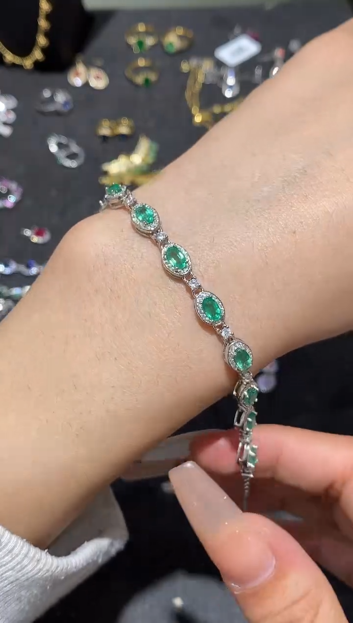 银S925镶嵌手链祖母绿手链