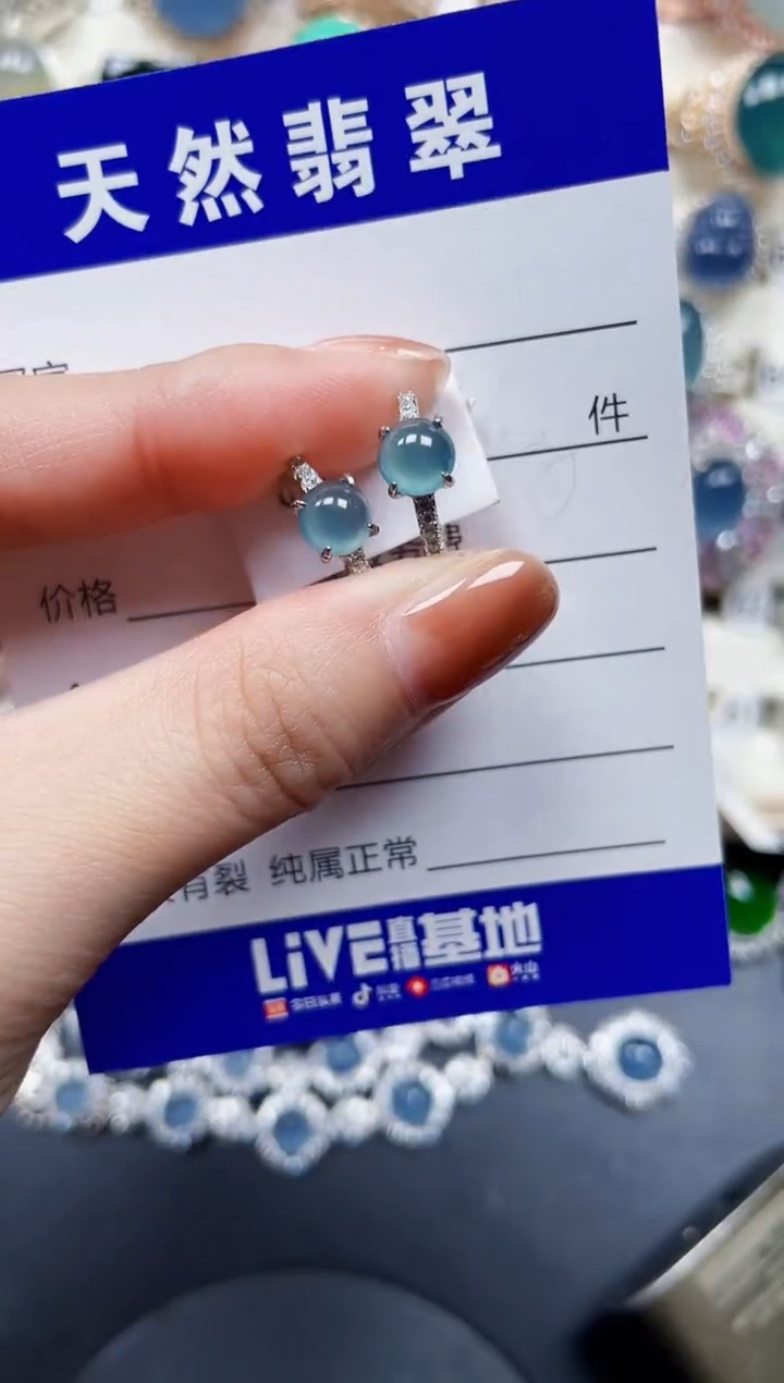 银S925镶嵌翡翠耳饰606