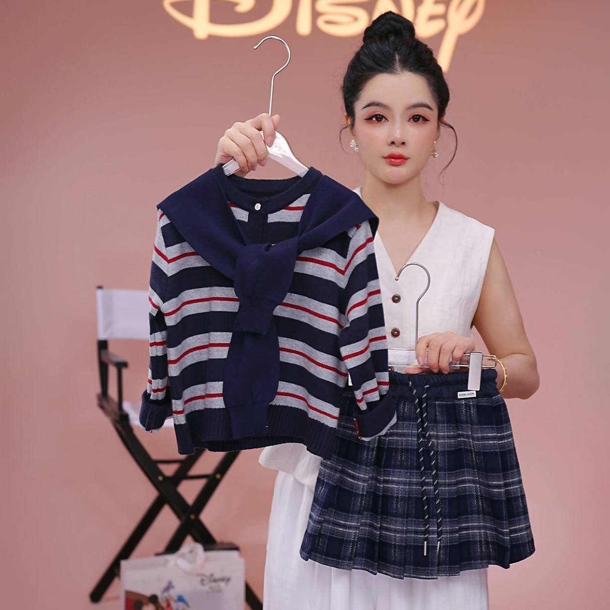 Disney/迪士尼女童毛衣2025新款儿童春秋洋气时髦条纹毛衣套装