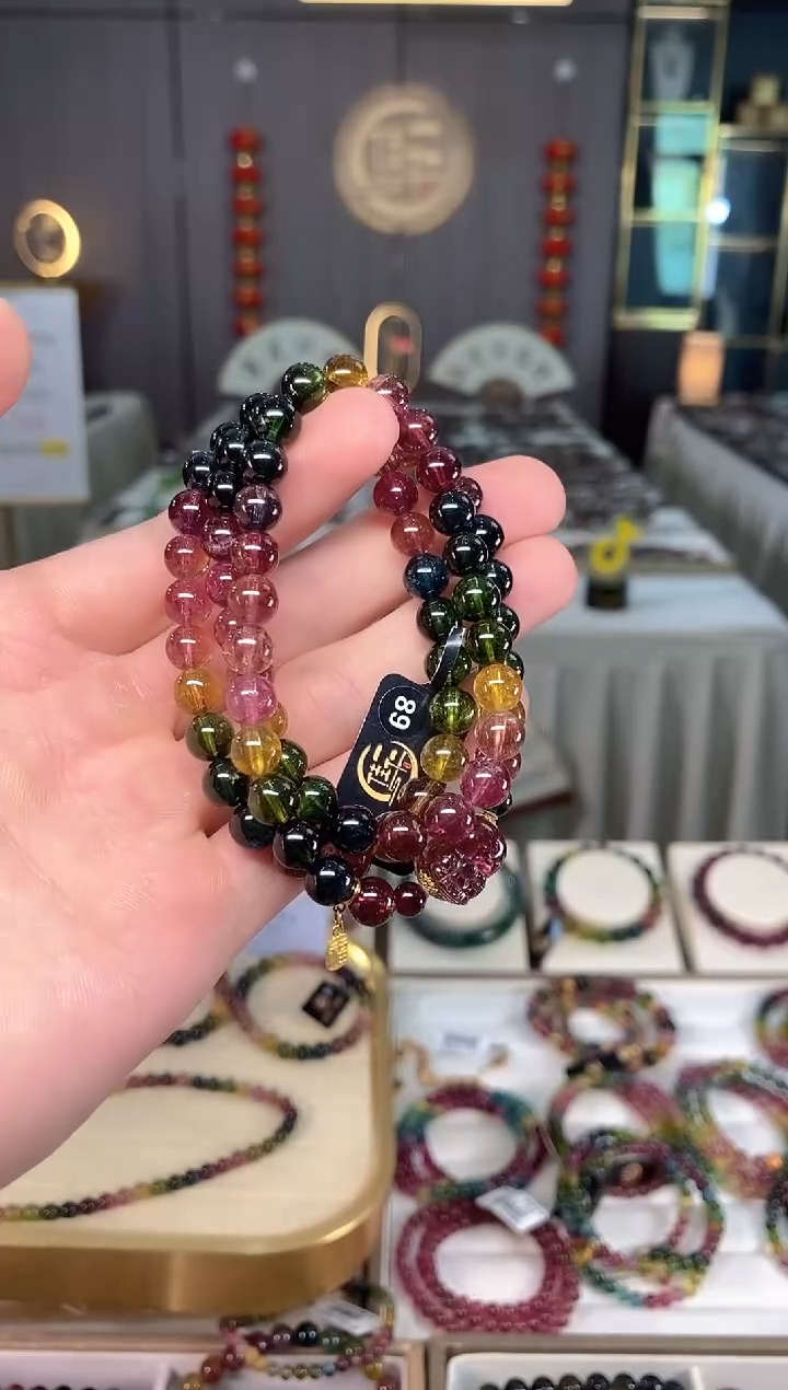 未镶嵌老矿碧玺彩虹三圈手串7mm+碧玺xion多样性发一条
