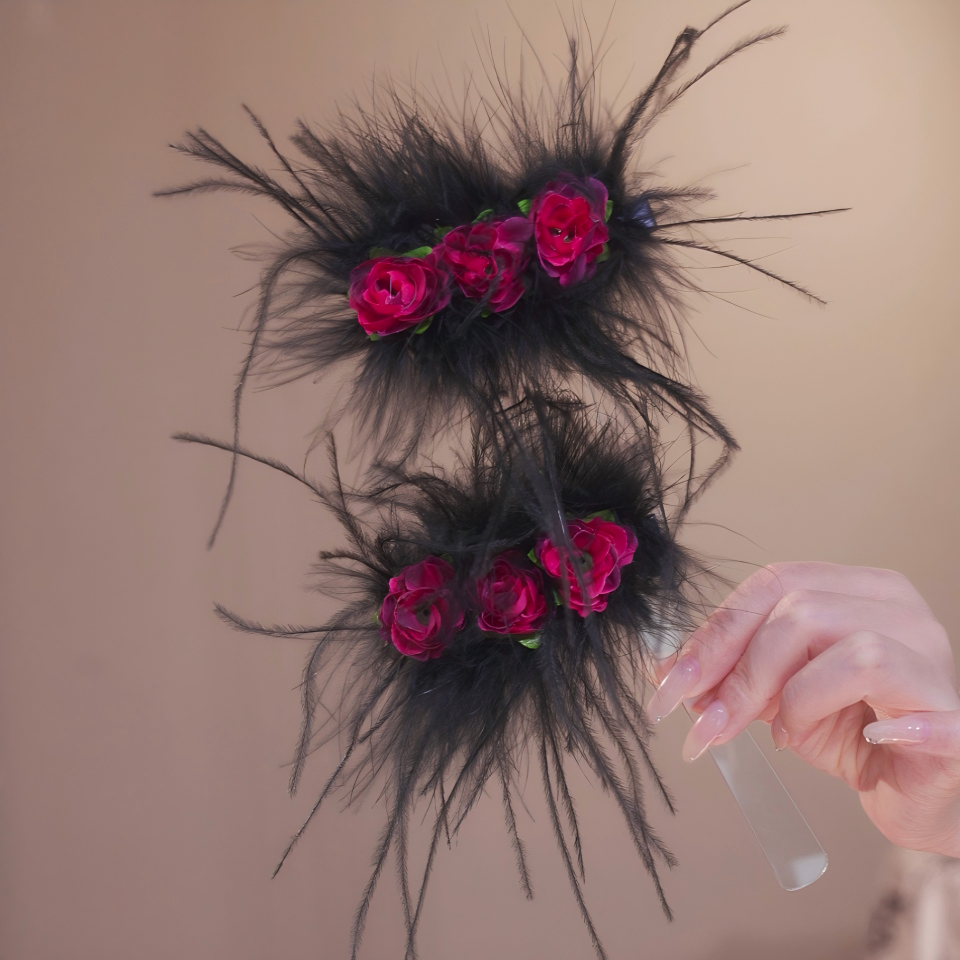 【玫瑰刘海夹】单只装刘海夹显发量红色玫瑰毛毛碎发夹刘海夹3311