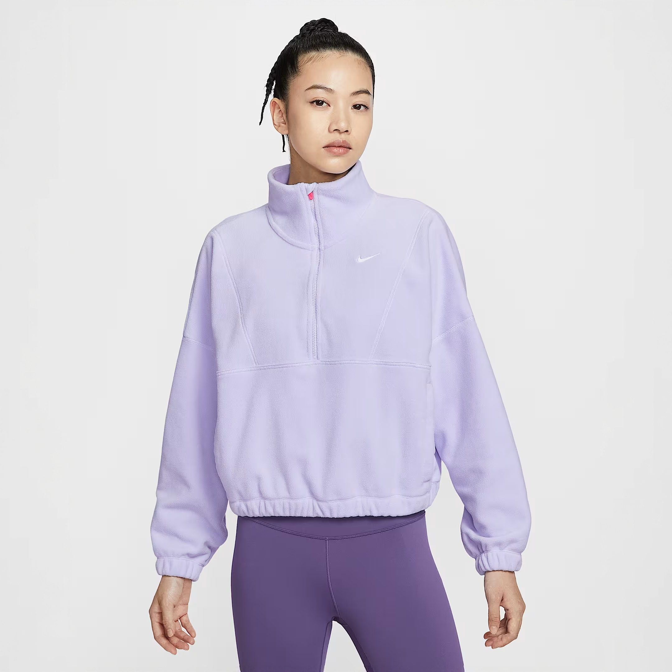 耐克/NIKE女子Therma-FIT浅紫色半拉链开襟摇粒绒上衣 IO0254547