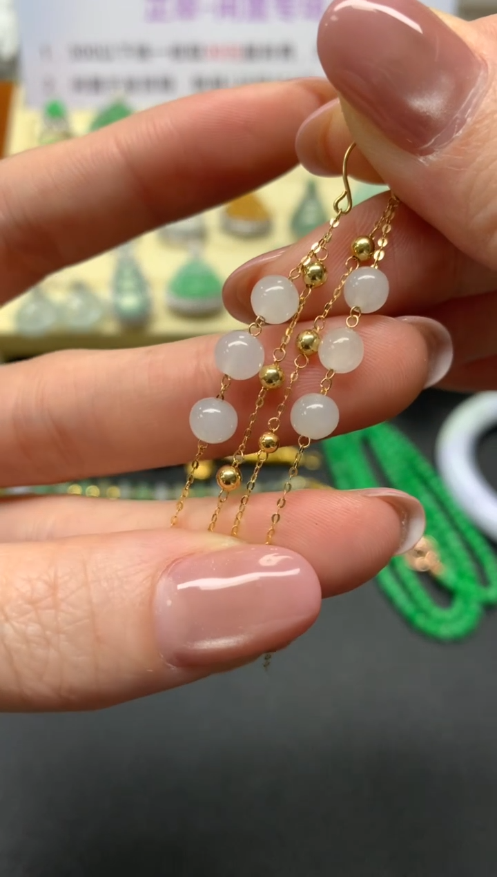 翡翠18K金镶嵌耳饰耳饰|700+70