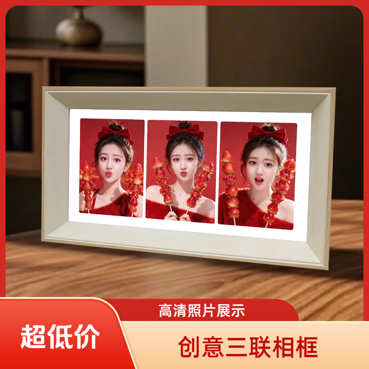 创意三联框全家福钢化膜台摆放大洗照片做相框