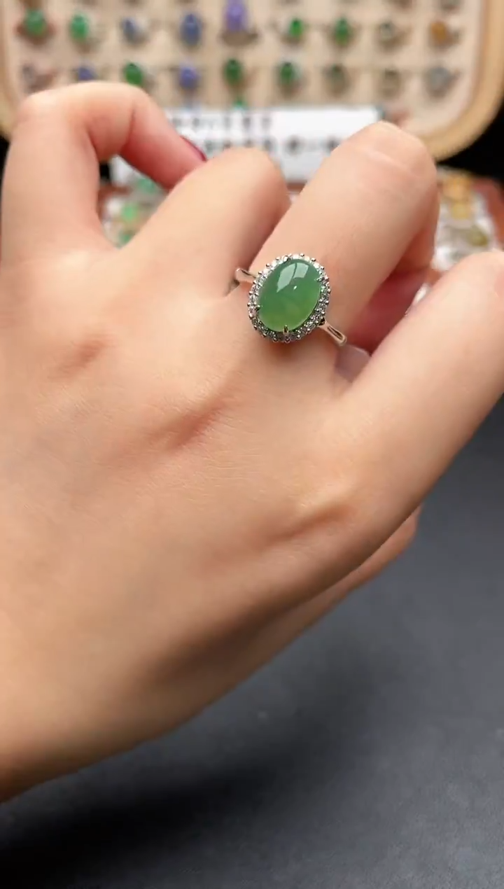 银S925镶嵌戒指翡翠一物一证一礼盒