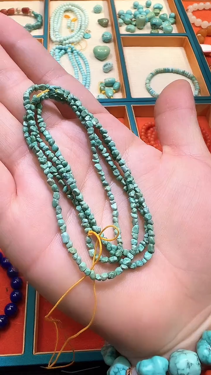 未镶嵌绿松石颈饰国检证书  3+绿松石高瓷随型珠小米链