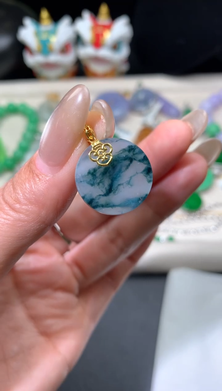 吊坠(不含链)18K金镶嵌翡翠翡翠