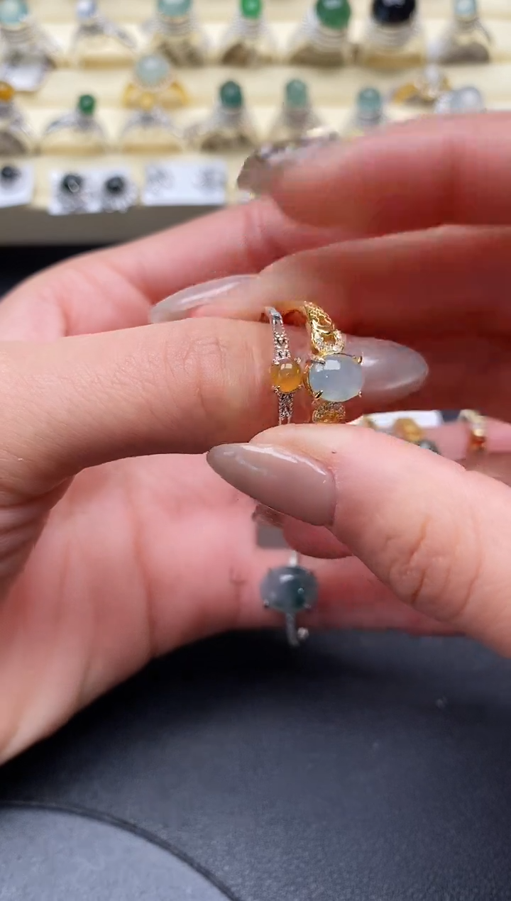 【闪购商品】翡翠戒指银S925镶嵌缅甸翡翠1  5+9