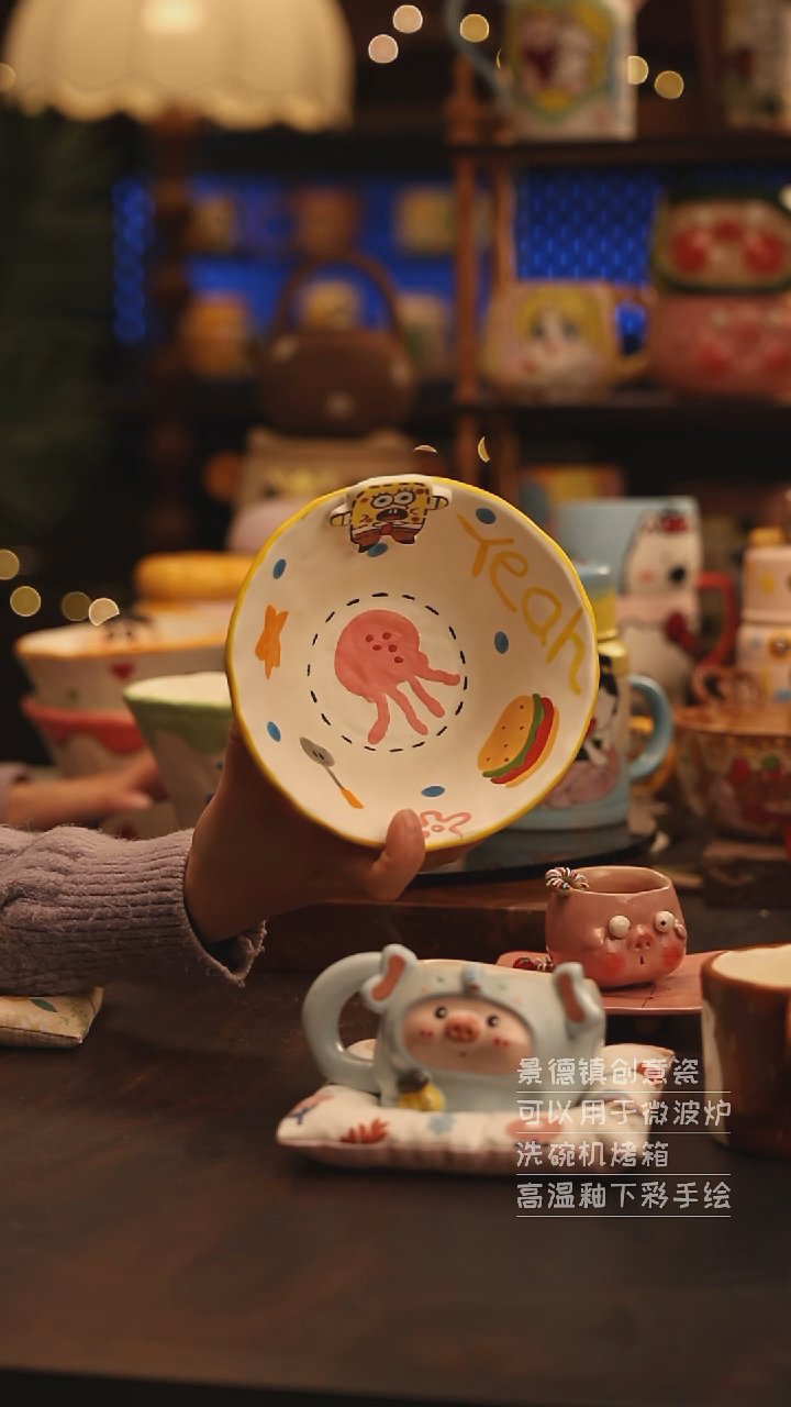 陶瓷景德镇可爱陶瓷釉下彩绘设计师款