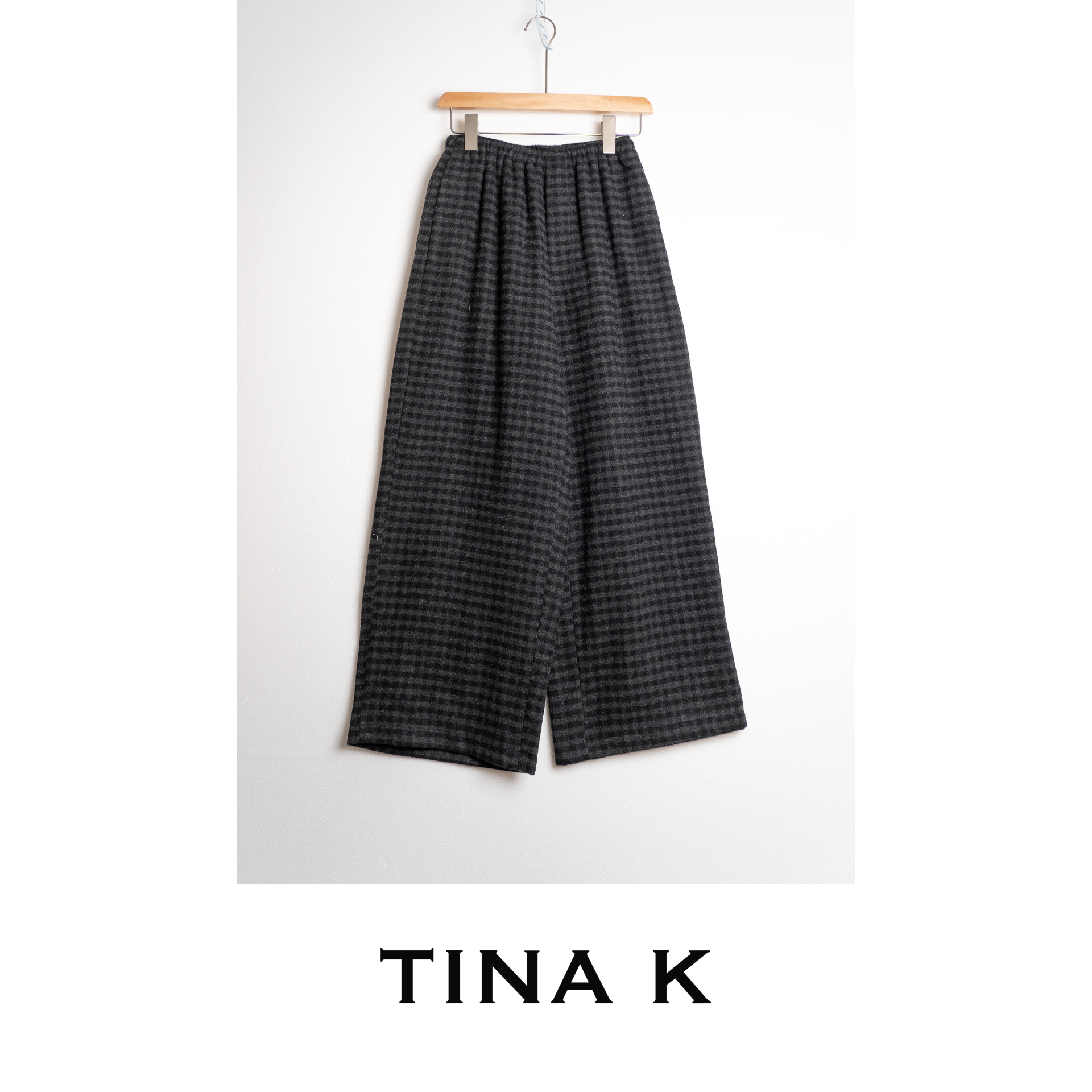 TinaK秋冬上新女士厚款羊毛九分裤休闲百搭格纹直筒裤KZ225688