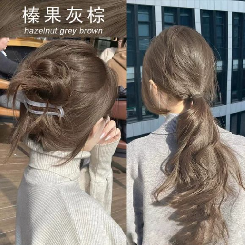 榛果灰棕色染发剂膏奶茶灰棕色女植物纯正品亚麻灰棕自己在家染发