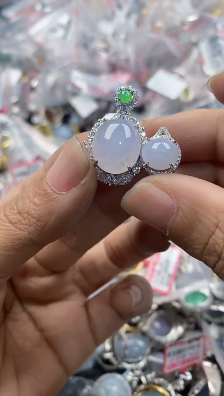 银S925镶嵌戒指翡翠666                 2