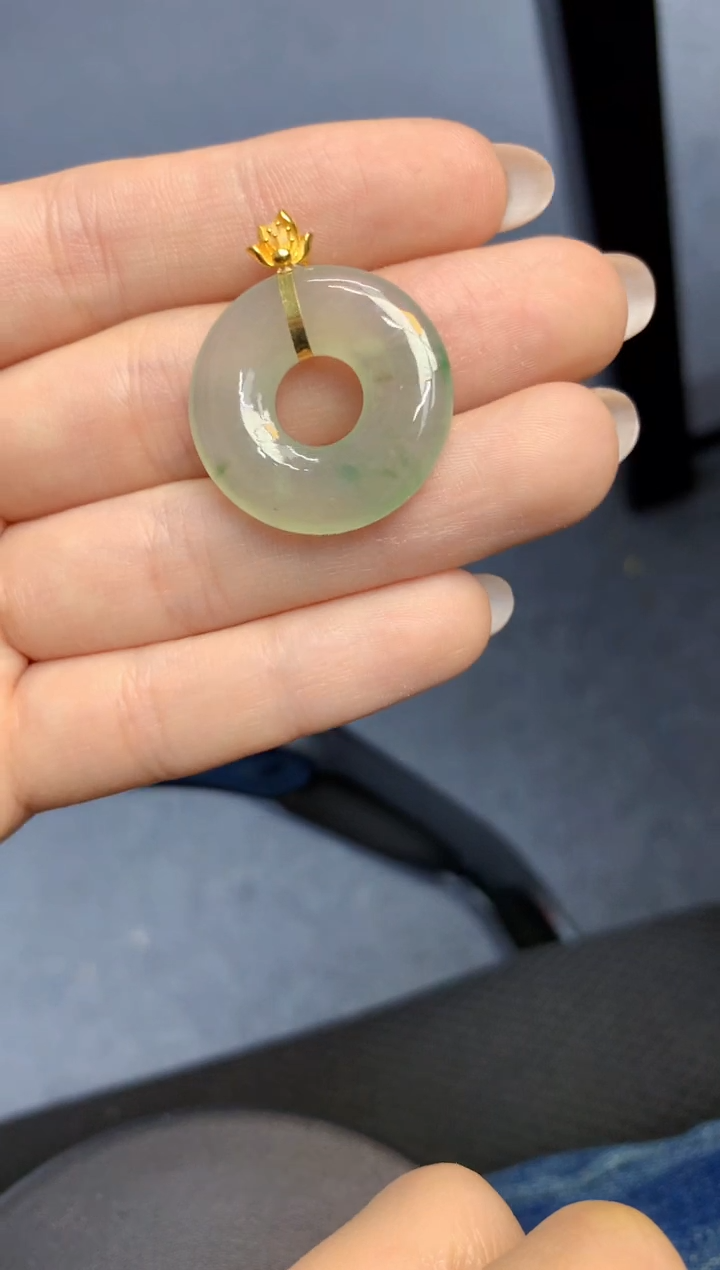 颈饰18K金镶嵌翡翠天然A货缅甸翡翠百元以上9元证书费自理