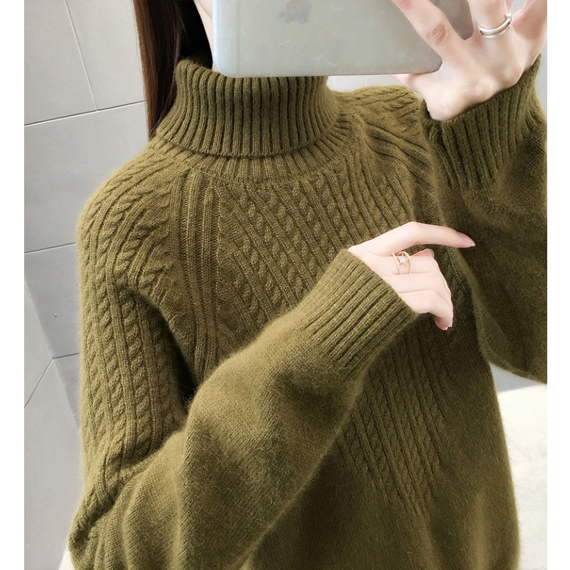 2269【高领V提花小麻花毛衣】秋冬女士加厚宽松插肩袖打底衫