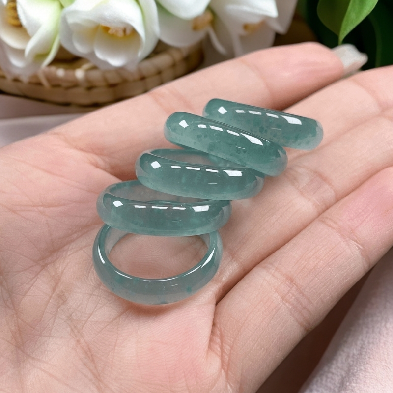 天然正品蓝水翡翠A货翡翠危料指环戒圈蓝水戒指女款玉戒指蓝色玉