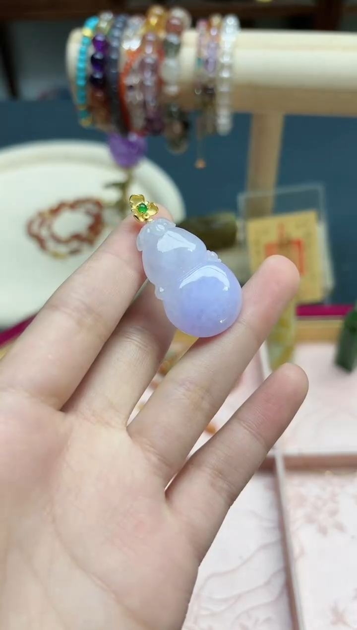【闪购商品】翡翠颈饰18K金镶嵌18k金翡翠葫芦吊坠*1 YD赠链