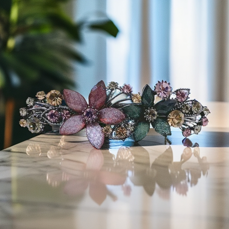 五彩奥钻花朵弹簧夹女后脑勺半扎发横夹一字顶夹发卡夹子盘发头饰