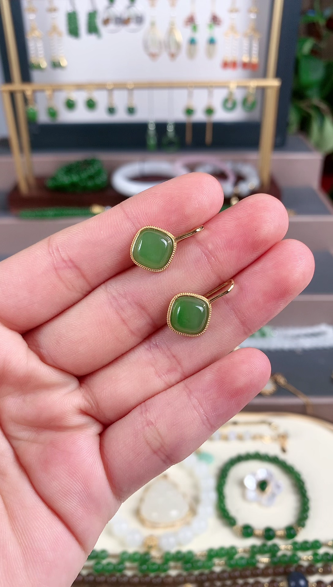 银S925镶嵌和田玉耳饰1