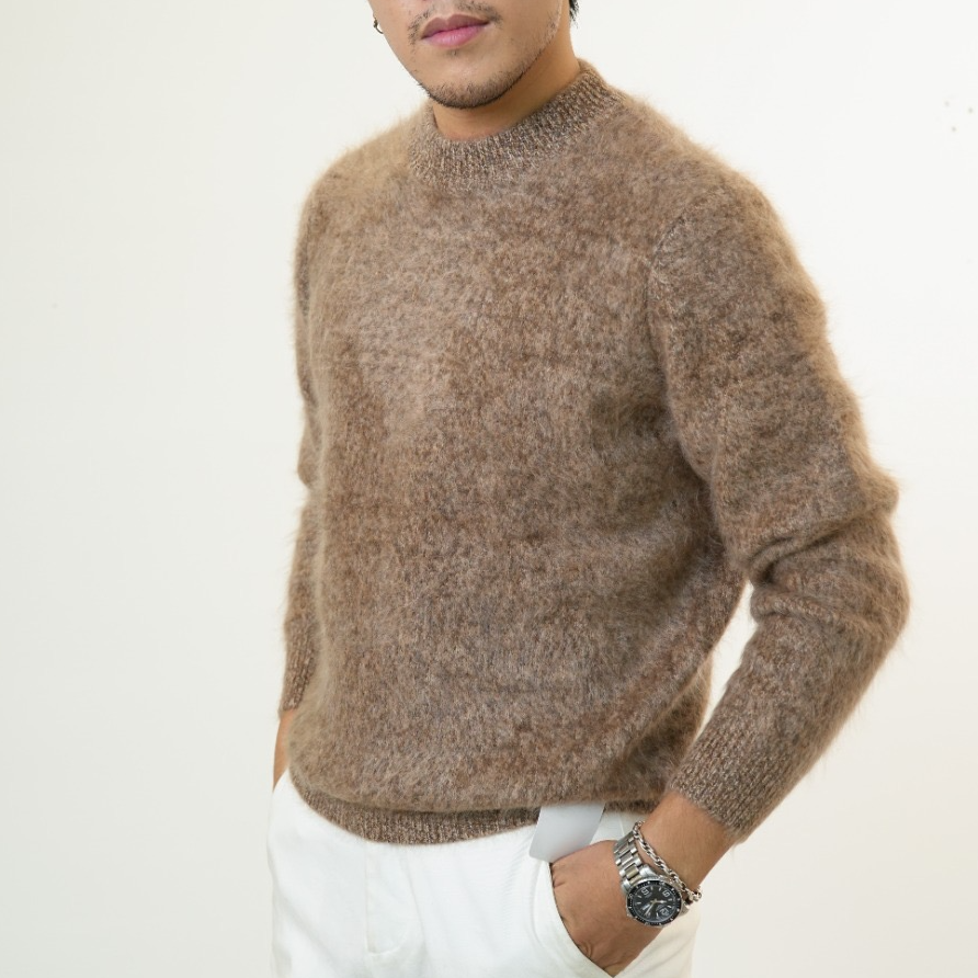 100%纯羊绒衫拉毛男套头提羊绒拉绒衫冬季青年高档毛衣潮