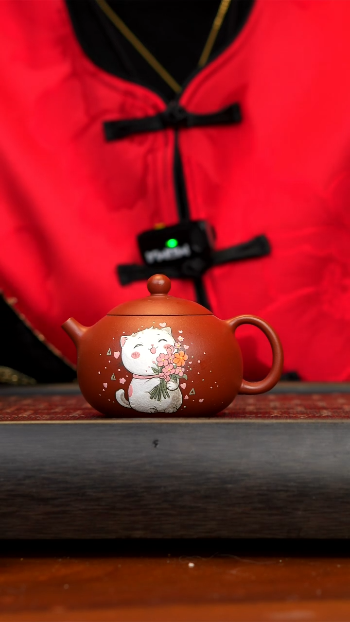 【闪购商品】紫砂茶壶朱泥西施壶 开心猫咪