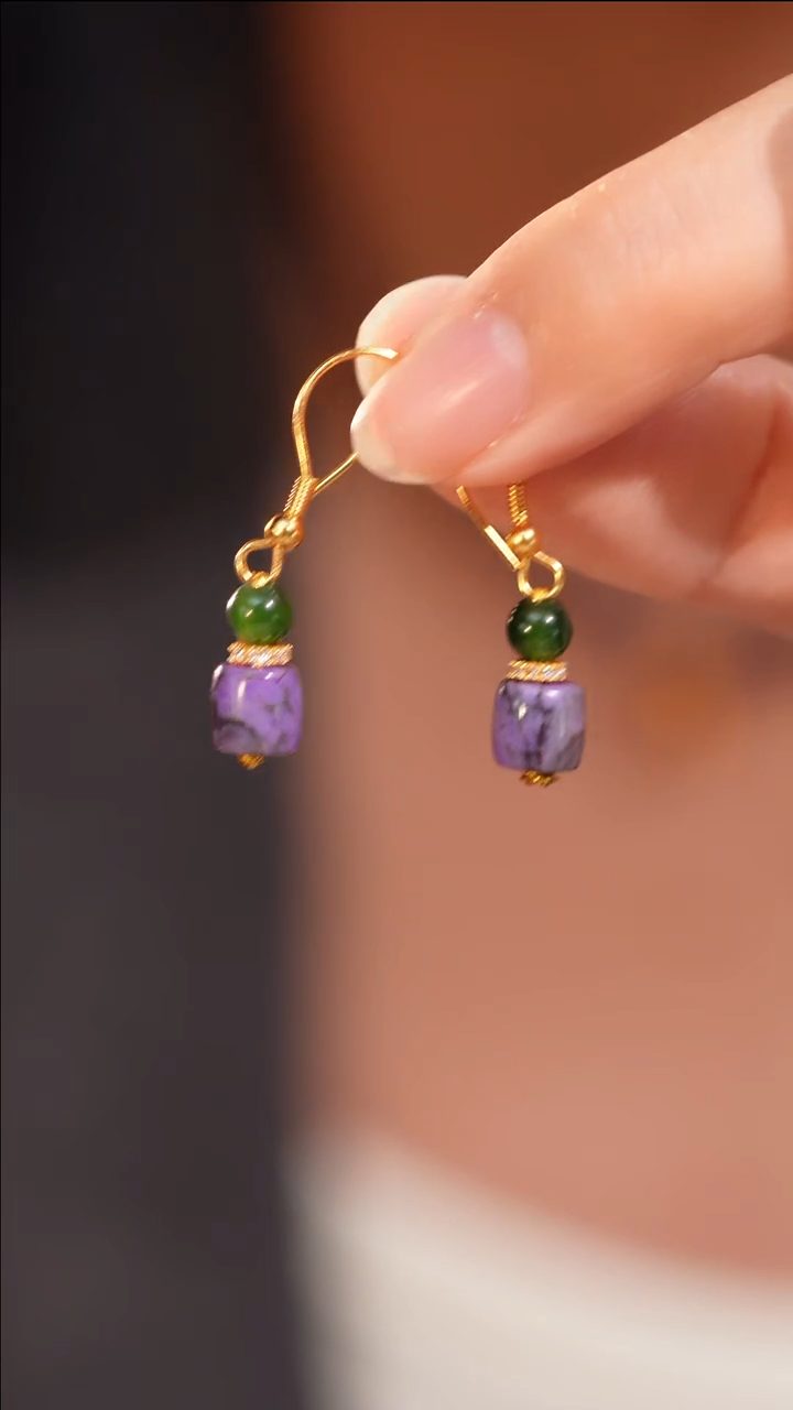 【闪购商品】苏纪石（舒俱来）耳钉未镶嵌泥地樱花翡翠耳钩