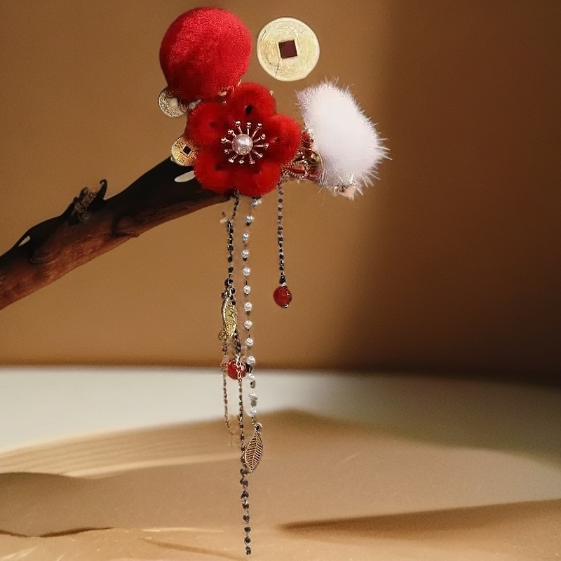 发夹边夹女对夹少女风女童古装发饰毛球复古配饰中国风