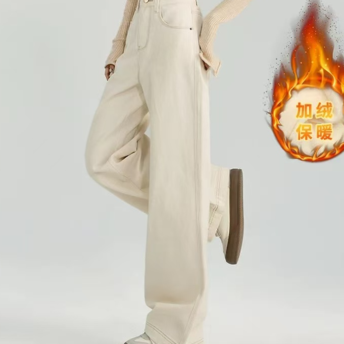  加绒加厚牛仔裤女冬季新款时尚洋气减龄直筒裤#8188
