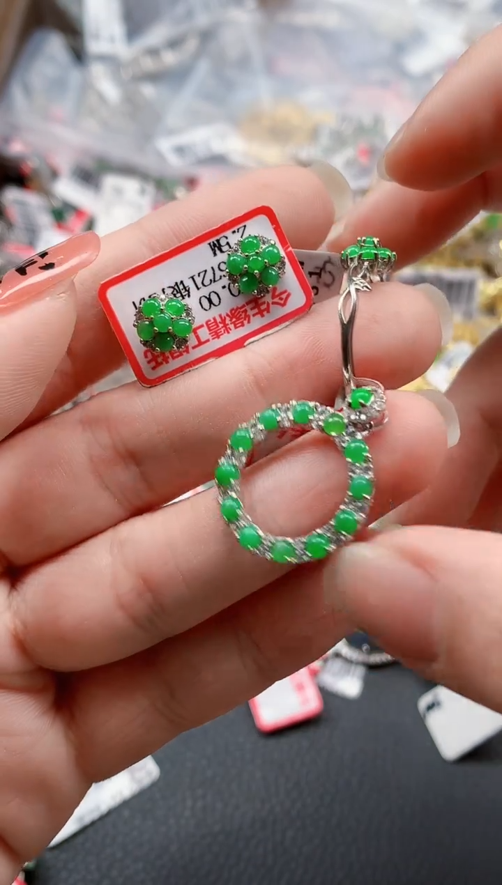 银S925镶嵌戒指翡翠天然A货缅甸翡翠