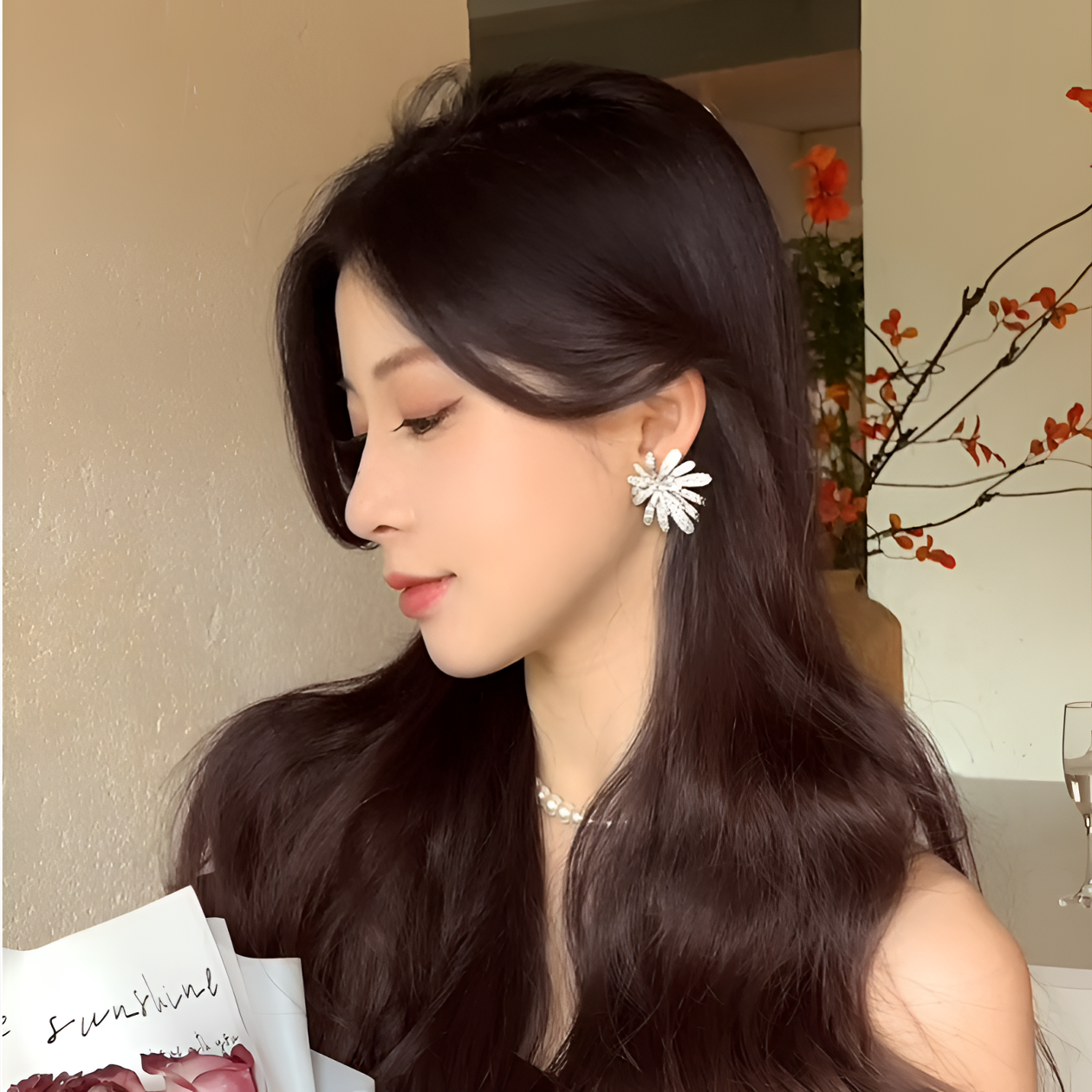 铜合金合成锆石耳饰 绚丽烟火耳环女 轻奢小众设计新潮重工耳针女