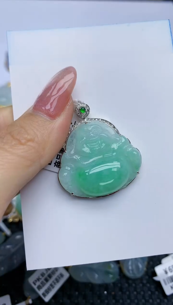 【闪购商品】翡翠挂件18K金镶嵌天然翡翠A货