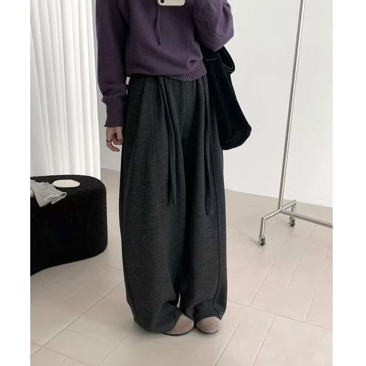 冬款慵懒舒适感毛呢绒休闲裤