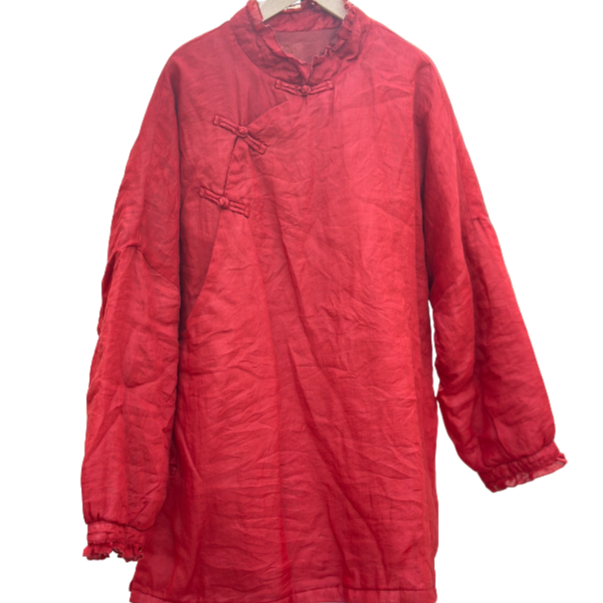 860 麻绎苎麻花边棉服 夹棉 斜襟盘扣 (衣长79 胸围125）