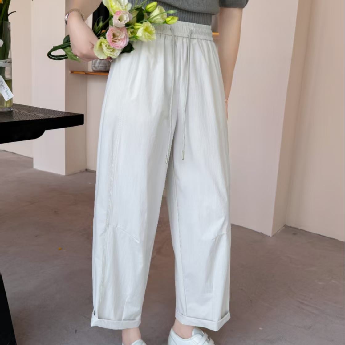 藏青色裤子女夏季爆款休闲裤2025新款宽松大码裤子3127