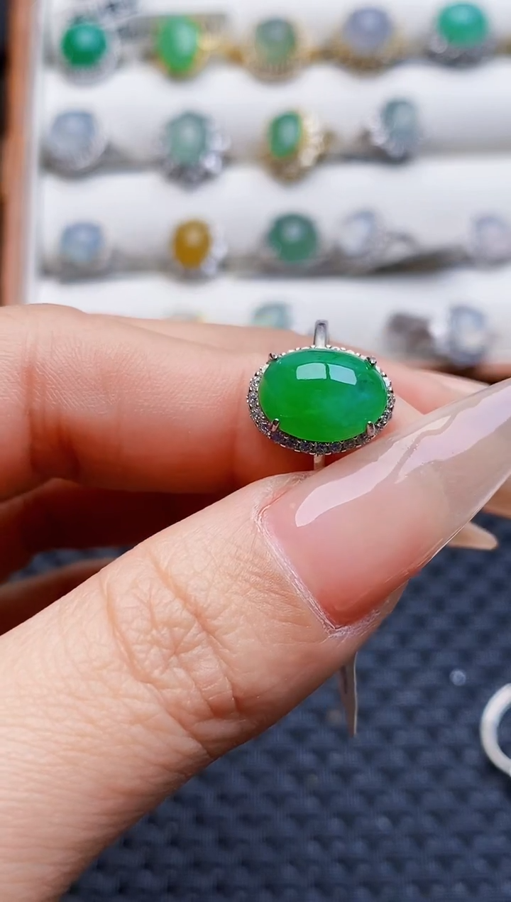 银S925镶嵌戒指翡翠4085